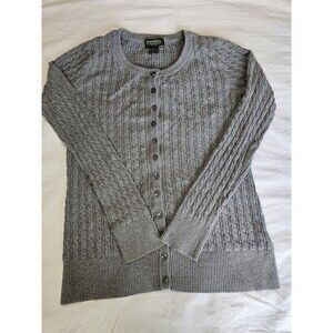Eddie Bauer Baby Cable Knit Cardigan 100% Cotton Gray Women's Sweater M Preppy